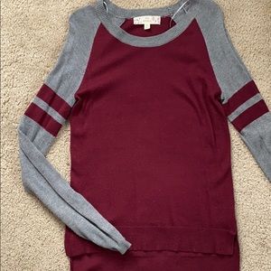 Long sleeved burgundy and grey shirt